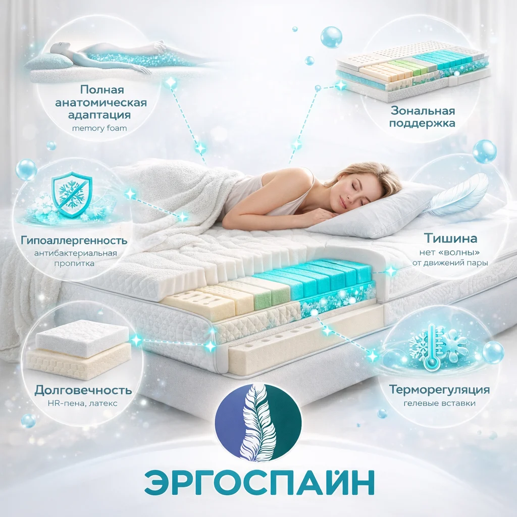 Преимущества беспружинных пенных матрасов Materasso: адаптация, тишина, гигиена