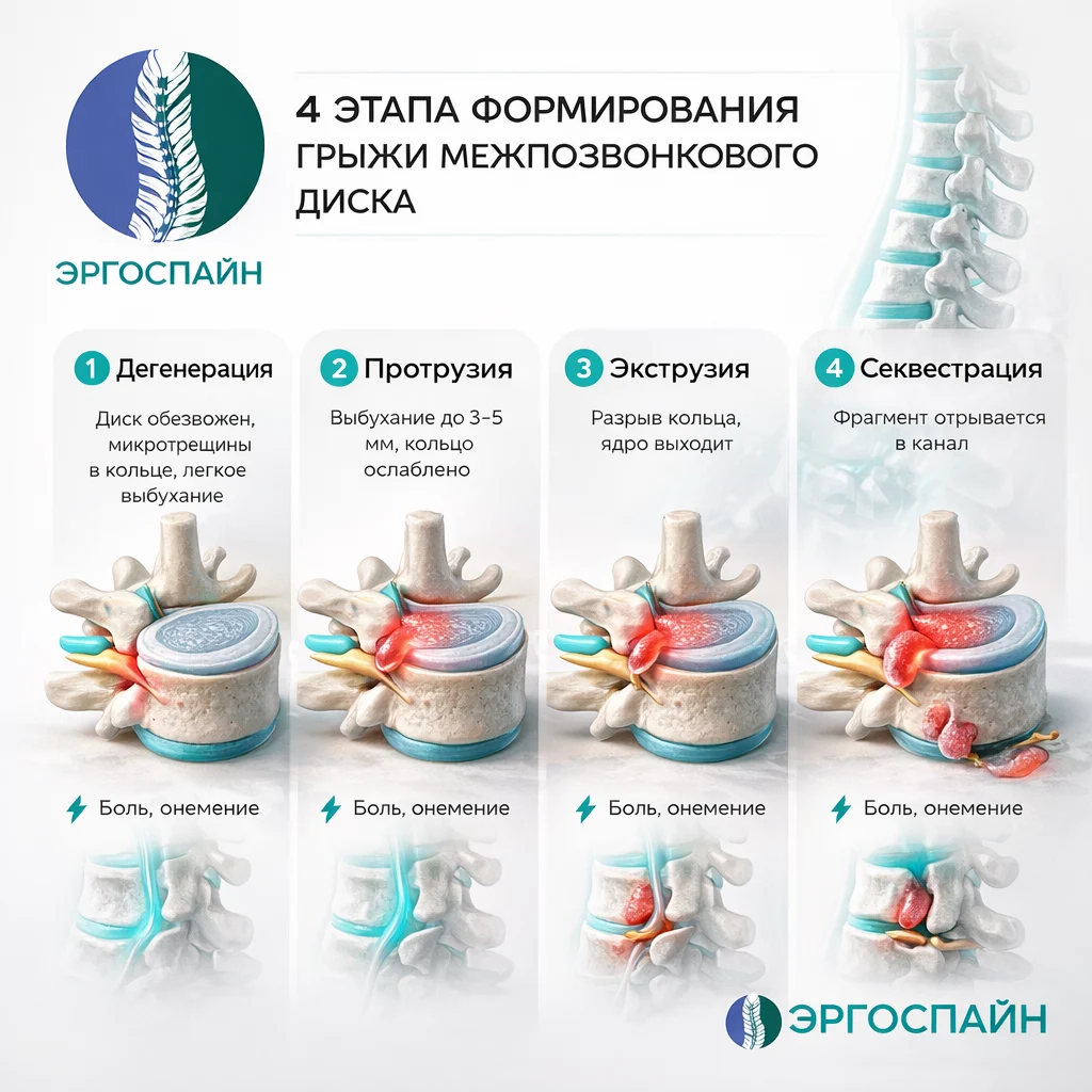 Структура межпозвонкового диска и формирование грыжи — этапы дегенерации