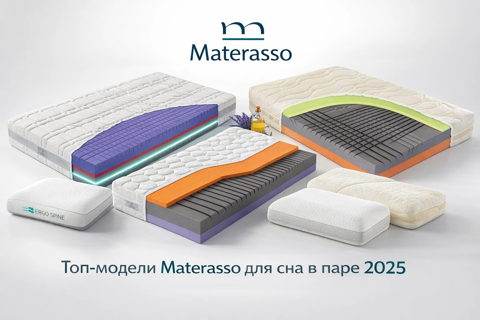 Топ беспружинные матрасы Materasso для сна в паре — Spinal Duo, Lavender Duo, Back Stretch