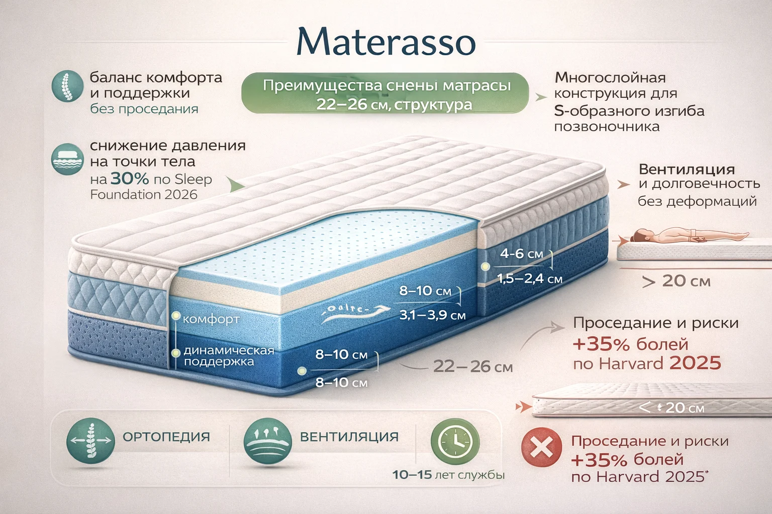 Преимущества матрасов Materasso — оптимальная толщина