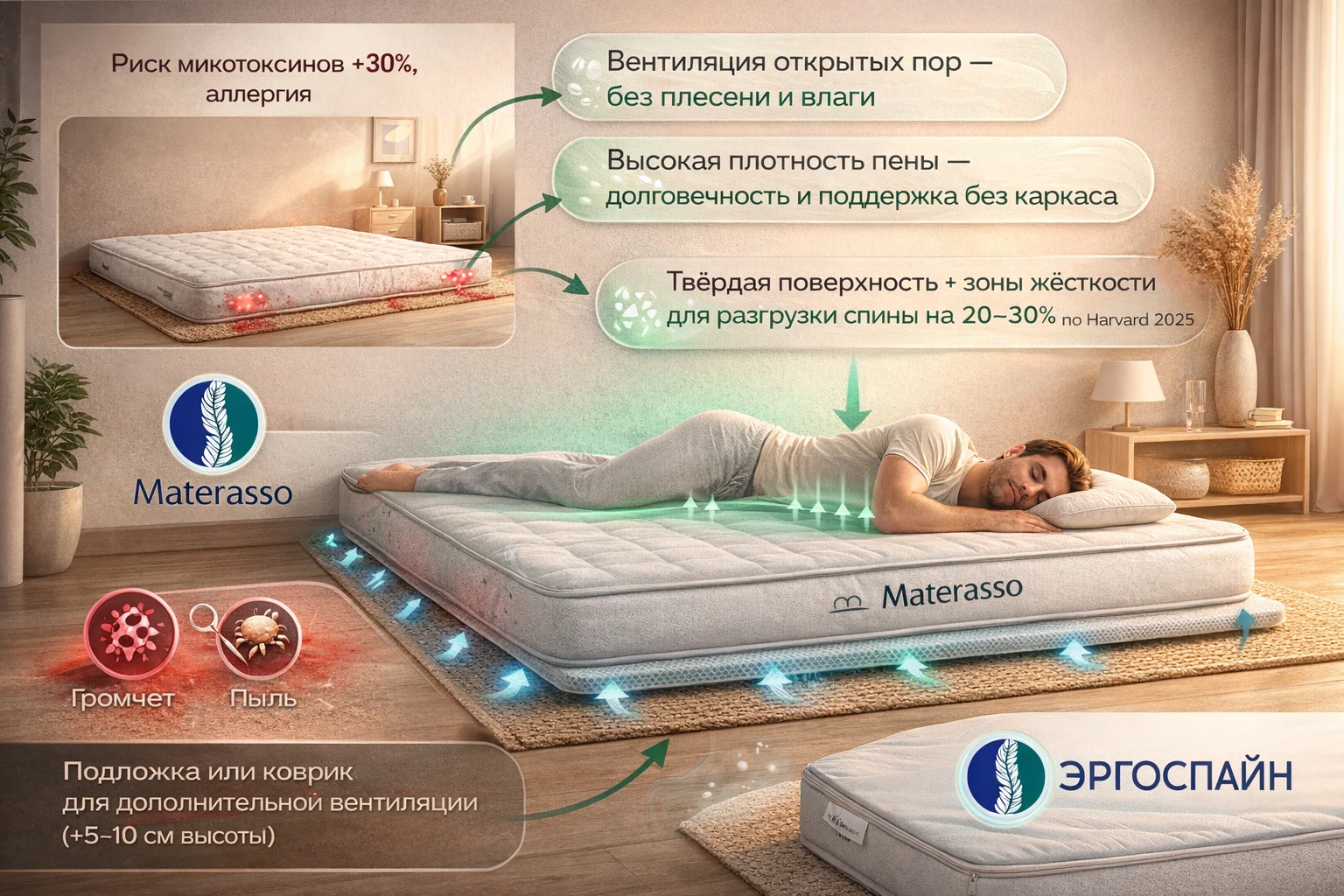 Materasso на полу — безопасный сон
