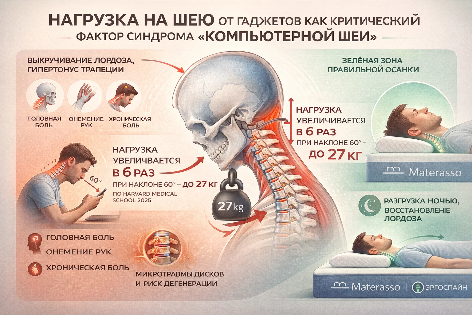 Нагрузка на шею от гаджетов — 27 кг при наклоне