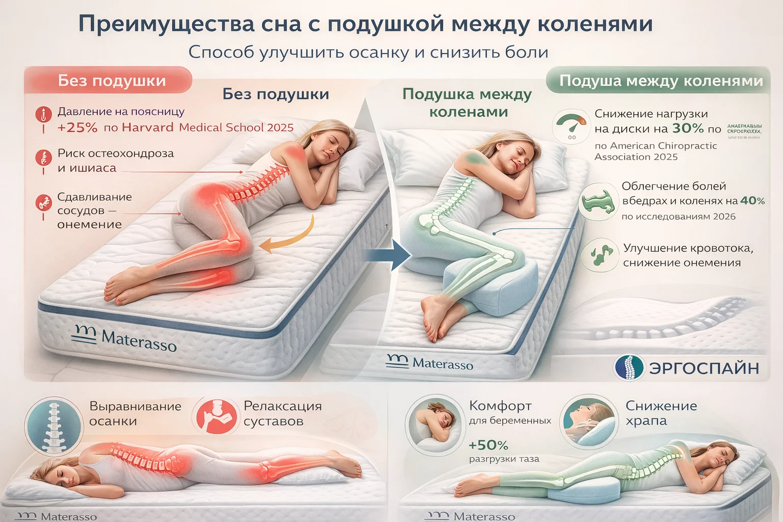Преимущества подушки между коленями