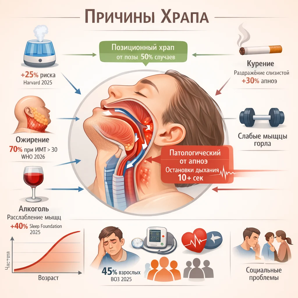 Причины храпа — от позы до апноэ