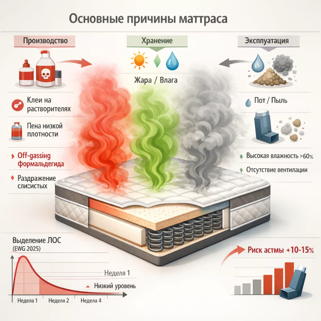 Причины запаха матраса — ЛОС и плесень