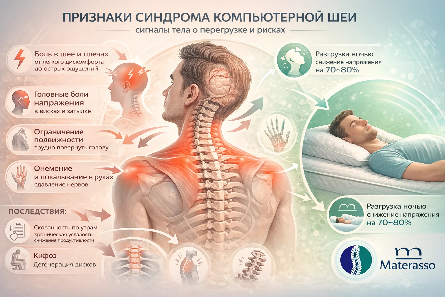 Признаки синдрома компьютерной шеи — боли и напряжение
