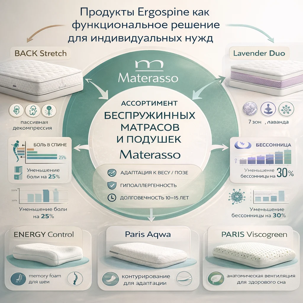 Продукты Ergospine — матрасы и подушки Materasso