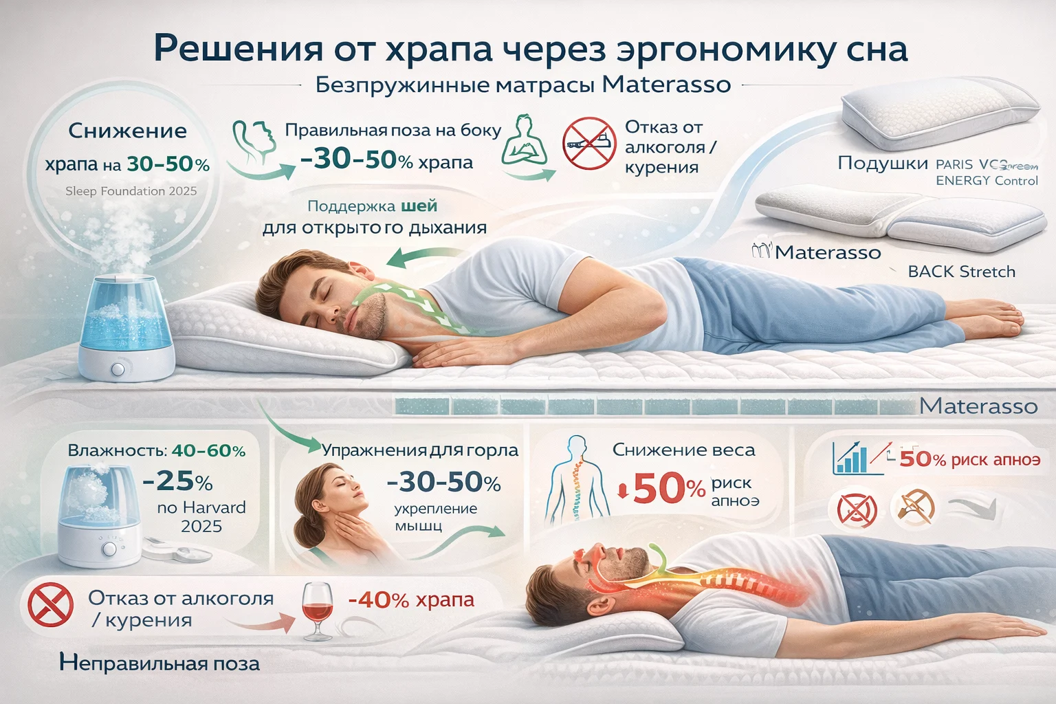 Эргономика сна для избавления от храпа — Materasso