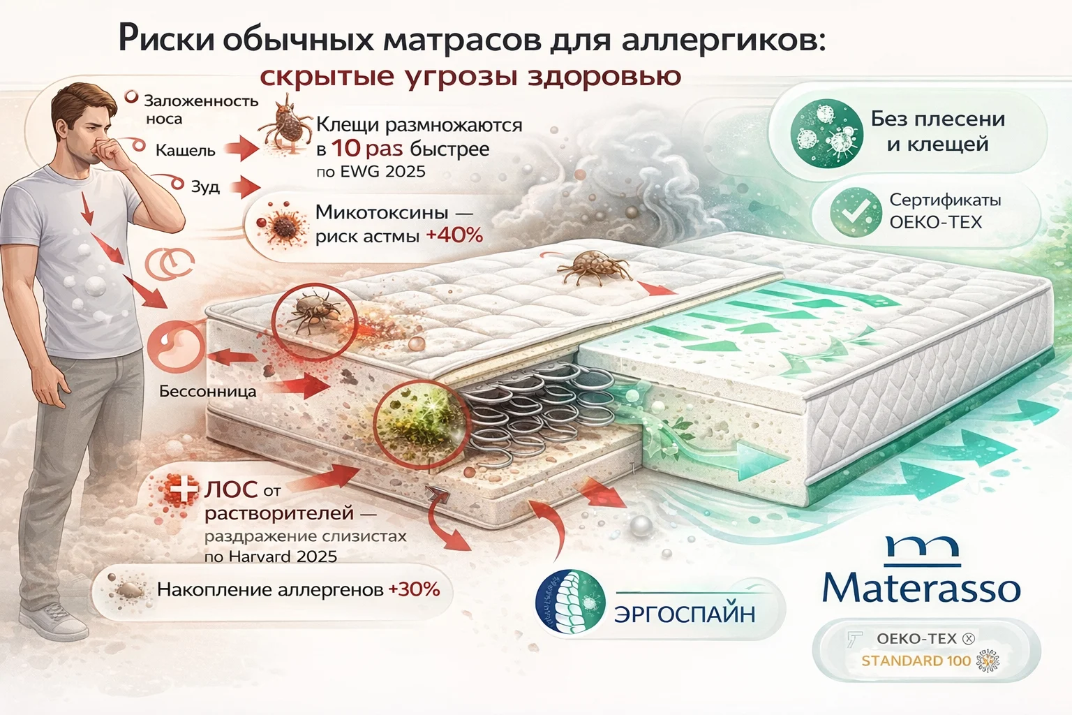 Риски обычных матрасов для аллергиков