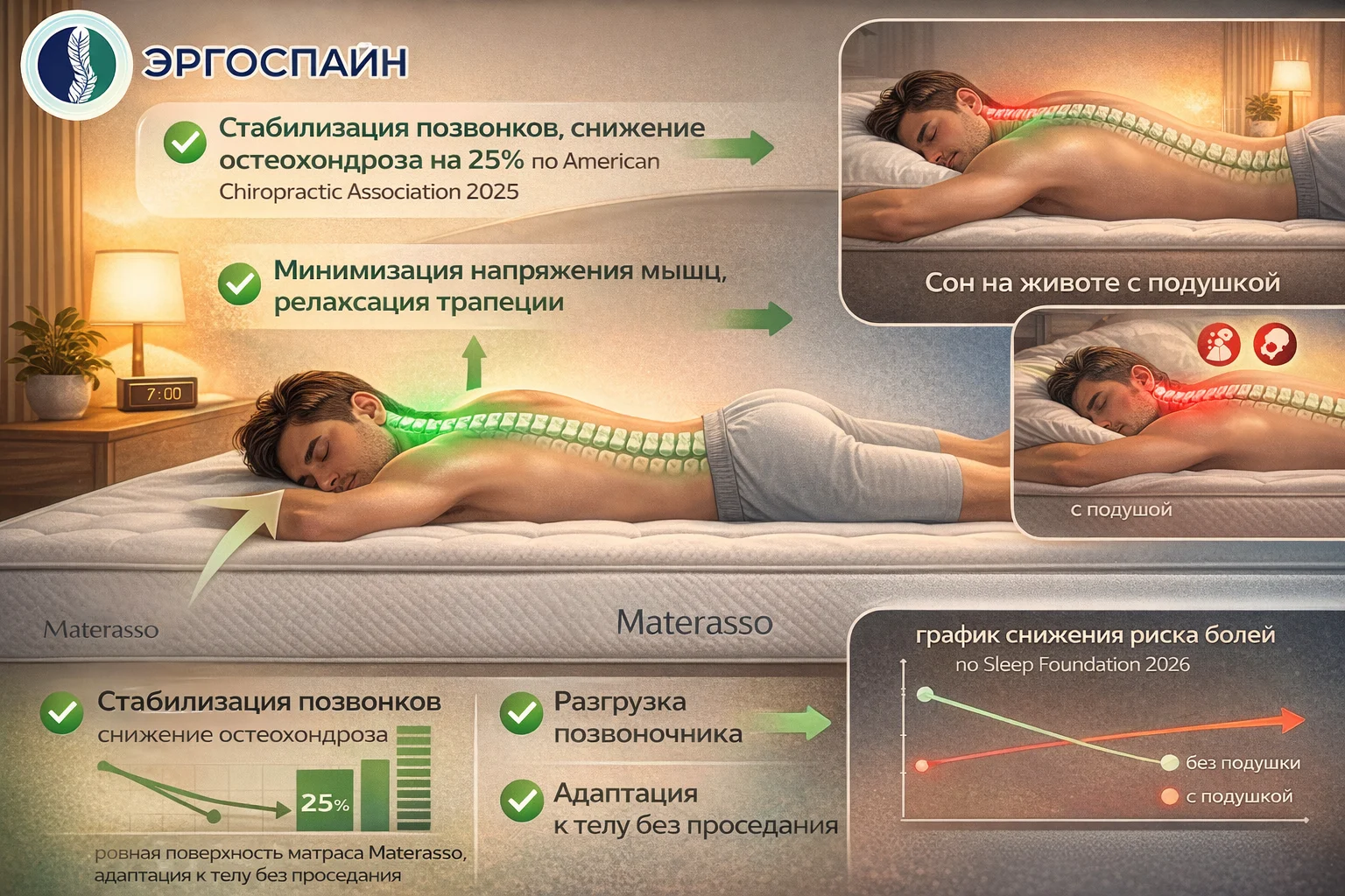 Сон на животе без подушки — польза для позвоночника