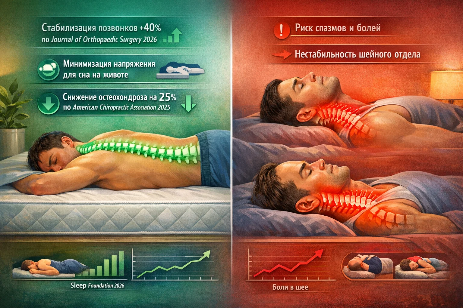 Сон без подушки — польза и риски для позвоночника