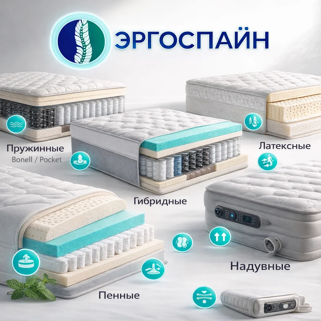 Типы матрасов и их suitability для разных весов — пружинные, гибридные, пенные
