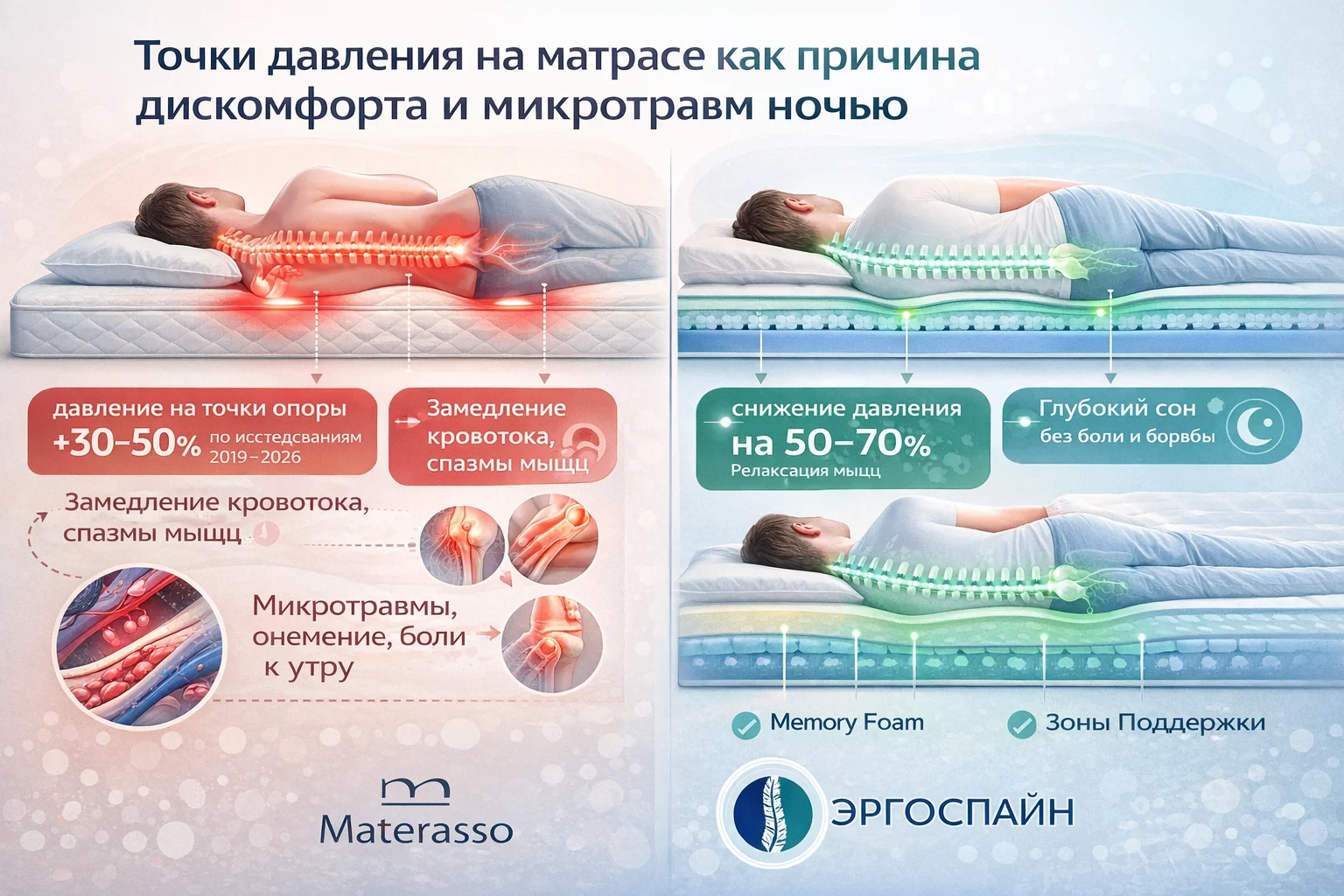 Точки давления на матрасе — дискомфорт ночью