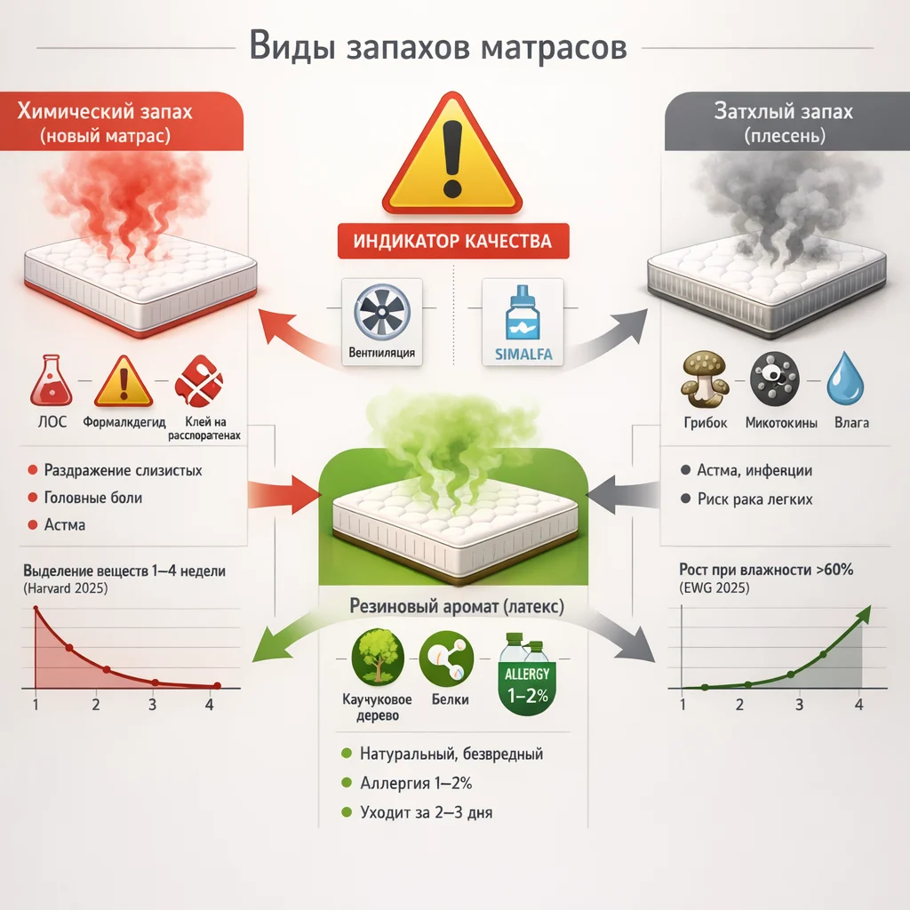 Виды запахов матрасов — от химического до плесени