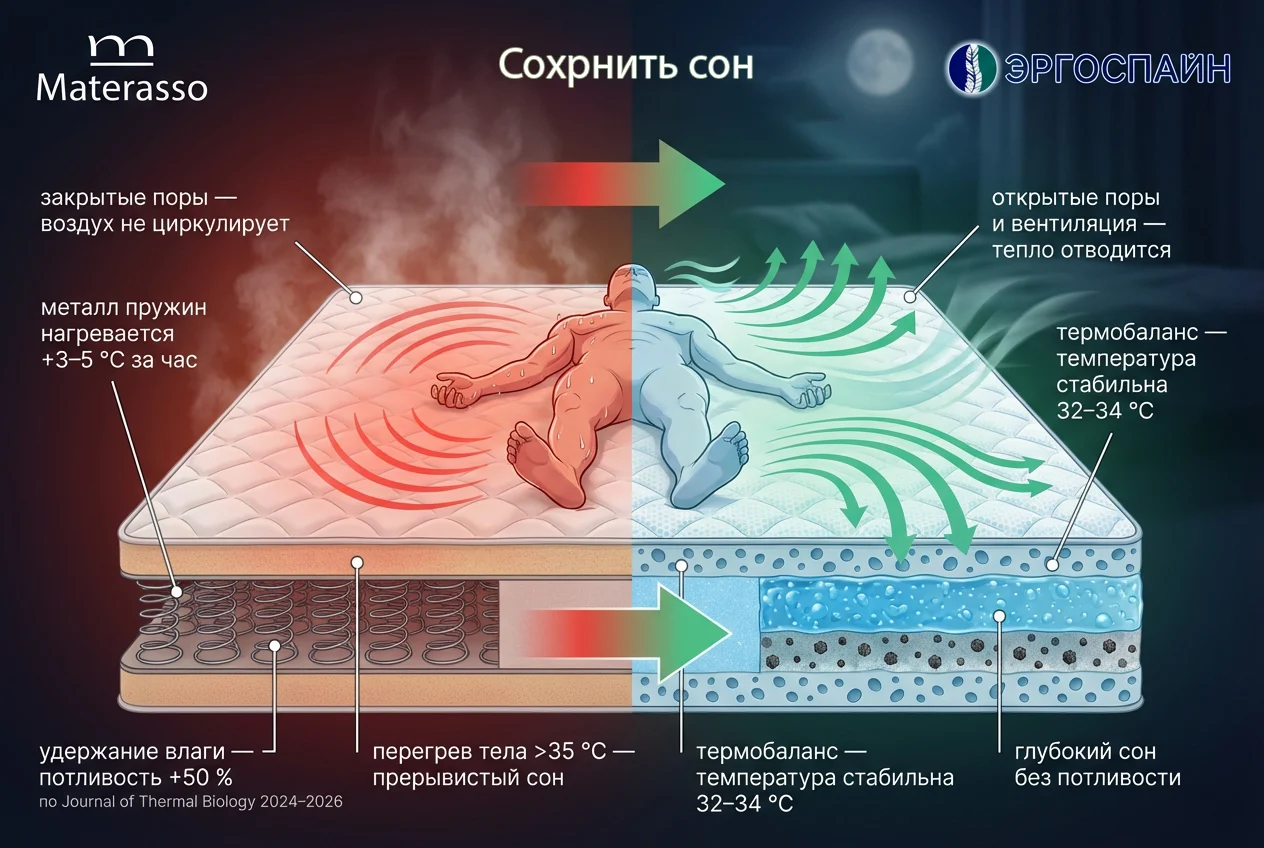 Обычные матрасы удерживают тепло — перегрев ночью