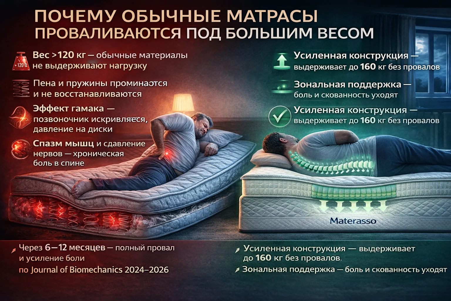 Почему обычные матрасы проваливаются под большим весом