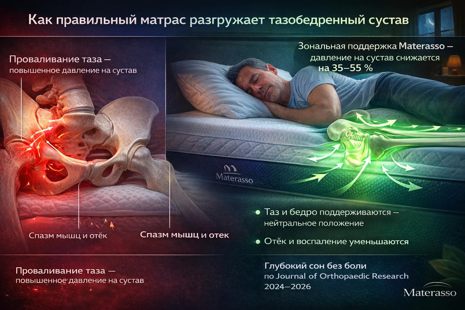 Правильный матрас разгружает тазобедренный сустав