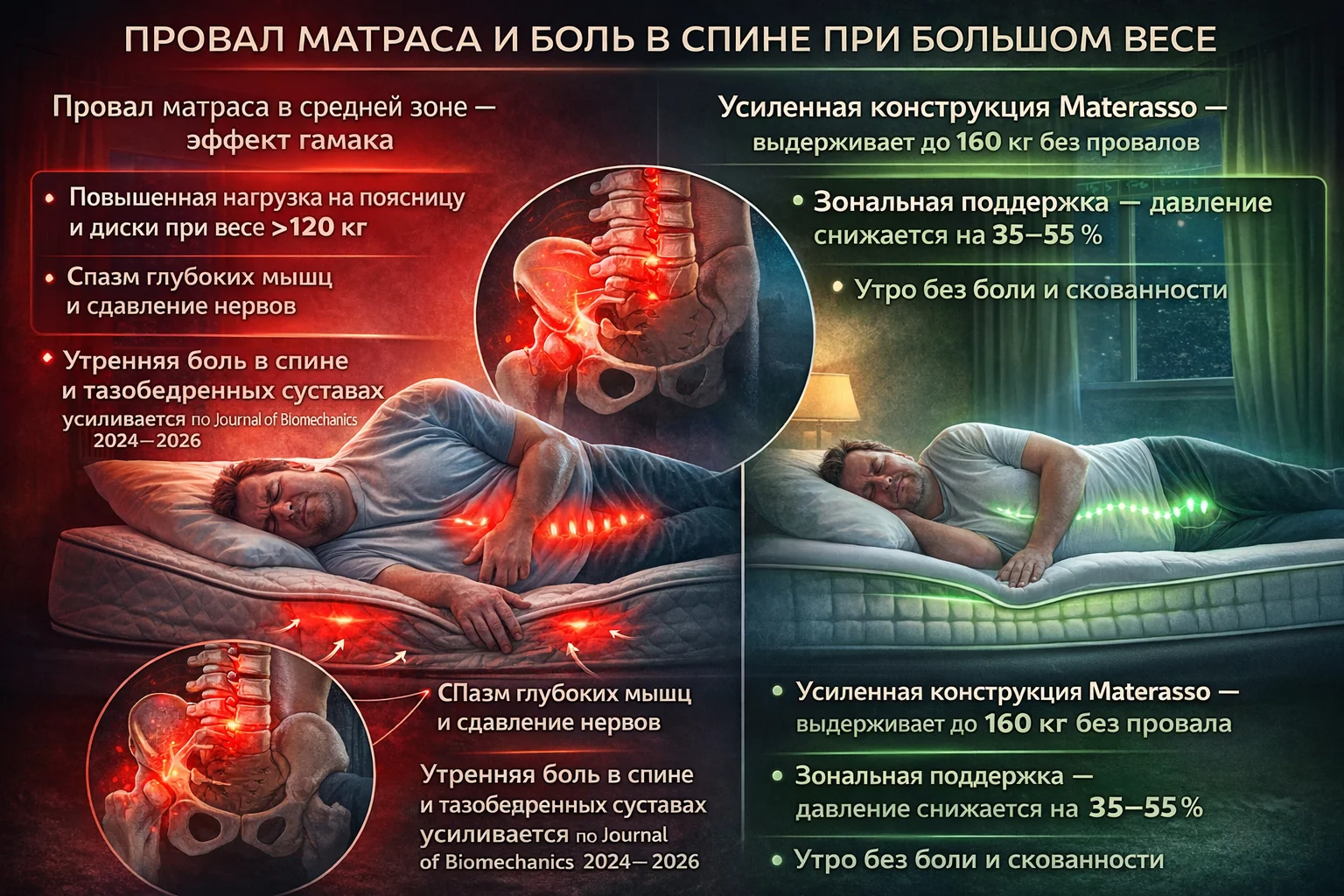 Провал матраса и боль в спине при большом весе