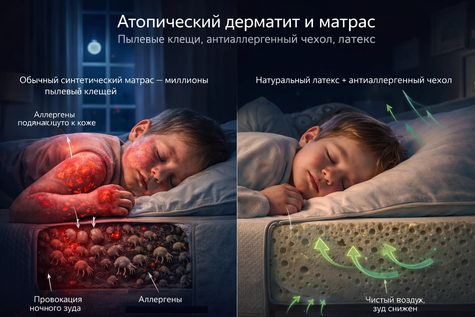 Атопический дерматит и матрас: пылевые клещи, антиаллергенный чехол, латекс Пылевые клещи в матрасе при атопическом дерматите — гипоаллергенный чехол и натуральный латекс