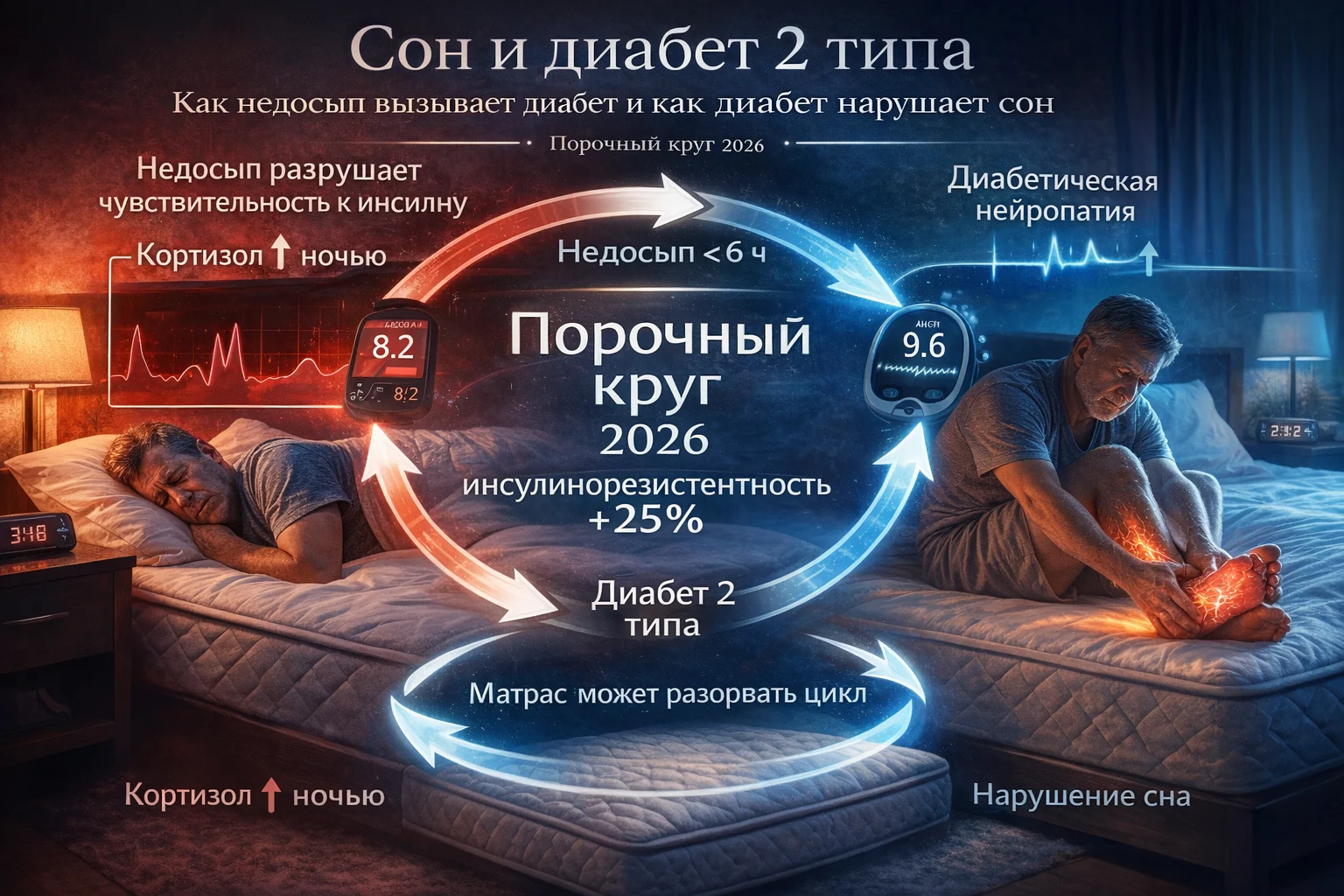Как уменьшить боль в ногах при диабете во сне Диабетическая нейропатия и сон — жжение в ногах ночью при диабете 2 типа