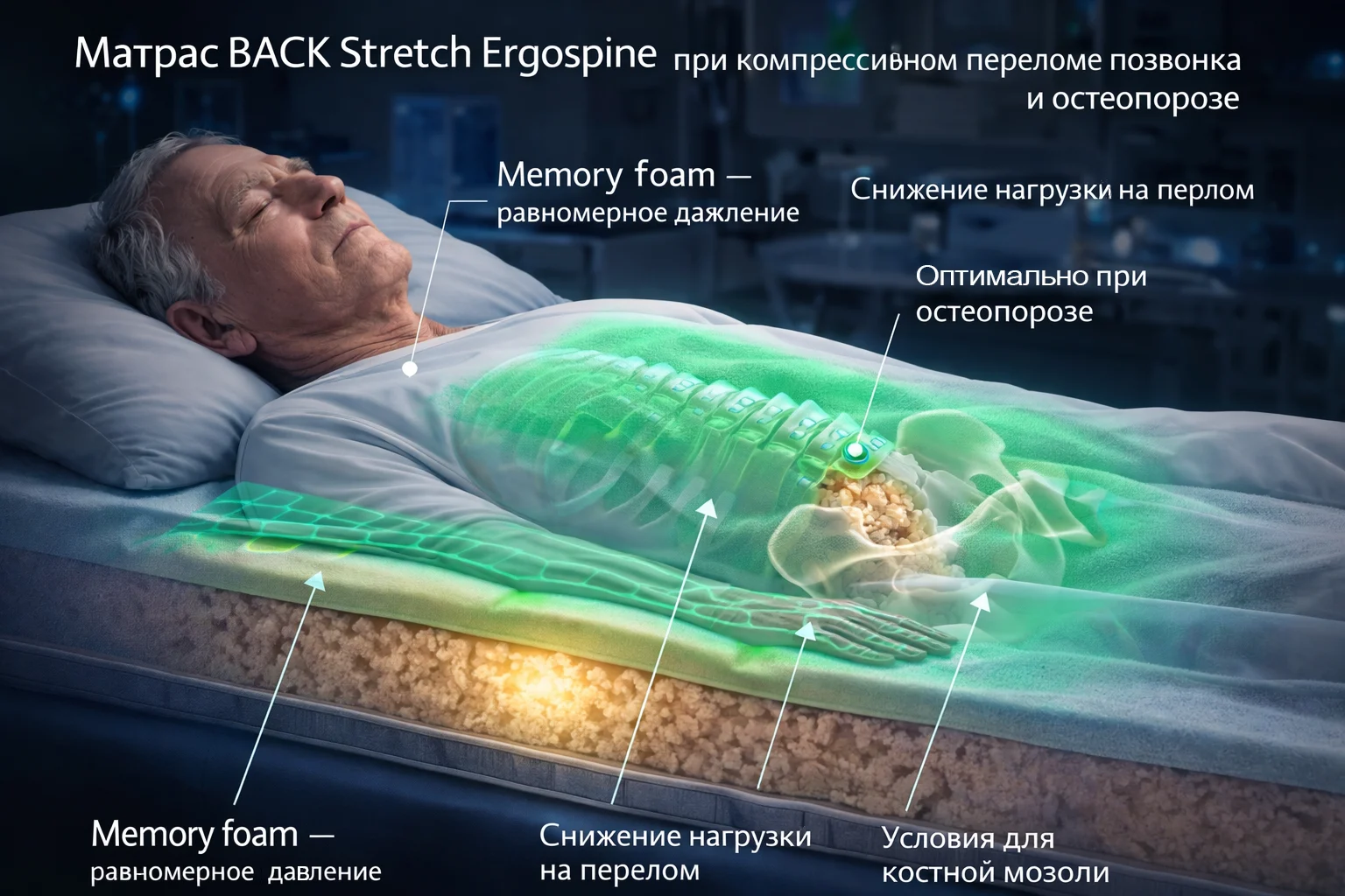 Ergospine BACK Stretch — доказательный стандарт матраса при компрессионном переломе позвонка Матрас BACK Stretch Ergospine при компрессионном переломе позвонка и остеопорозе