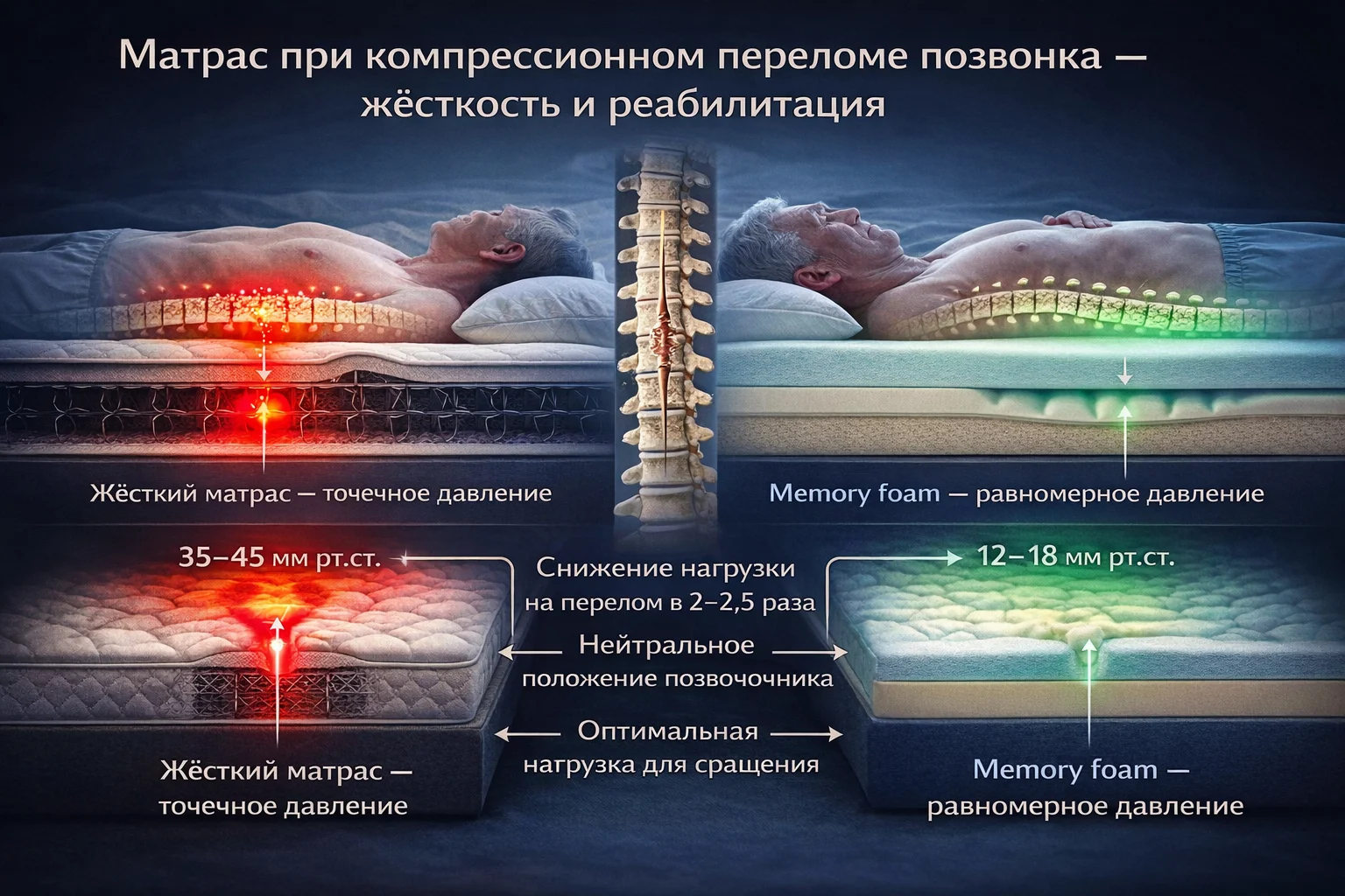 Ортопедический матрас при компрессионном переломе позвонка: какая жёсткость нужна Матрас при компрессионном переломе позвонка — жёсткость и реабилитация