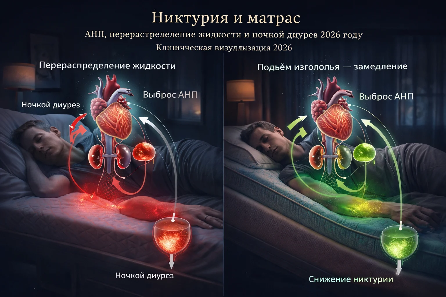 Никтурия и матрас: АНП, перераспределение жидкости и ночной диурез в 2026 году Никтурия ночью — как горизонтальное положение перераспределяет жидкость и провоцирует ночные походы в туалет