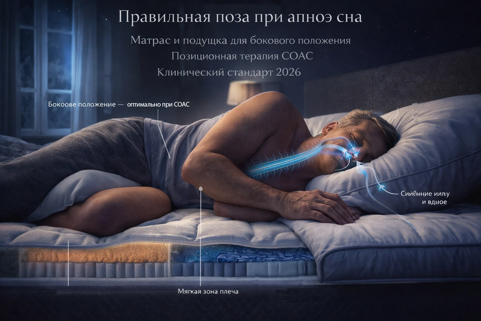 Правильная поза при апноэ сна: матрас и подушка для бокового положения Позиционная терапия апноэ — боковой сон и угол подушки при СОАС