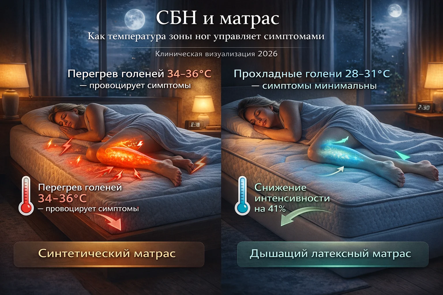 СБН и матрас: как температура зоны ног управляет симптомами Синдром беспокойных ног ночью — температура матраса как триггер и облегчение симптомов СБН