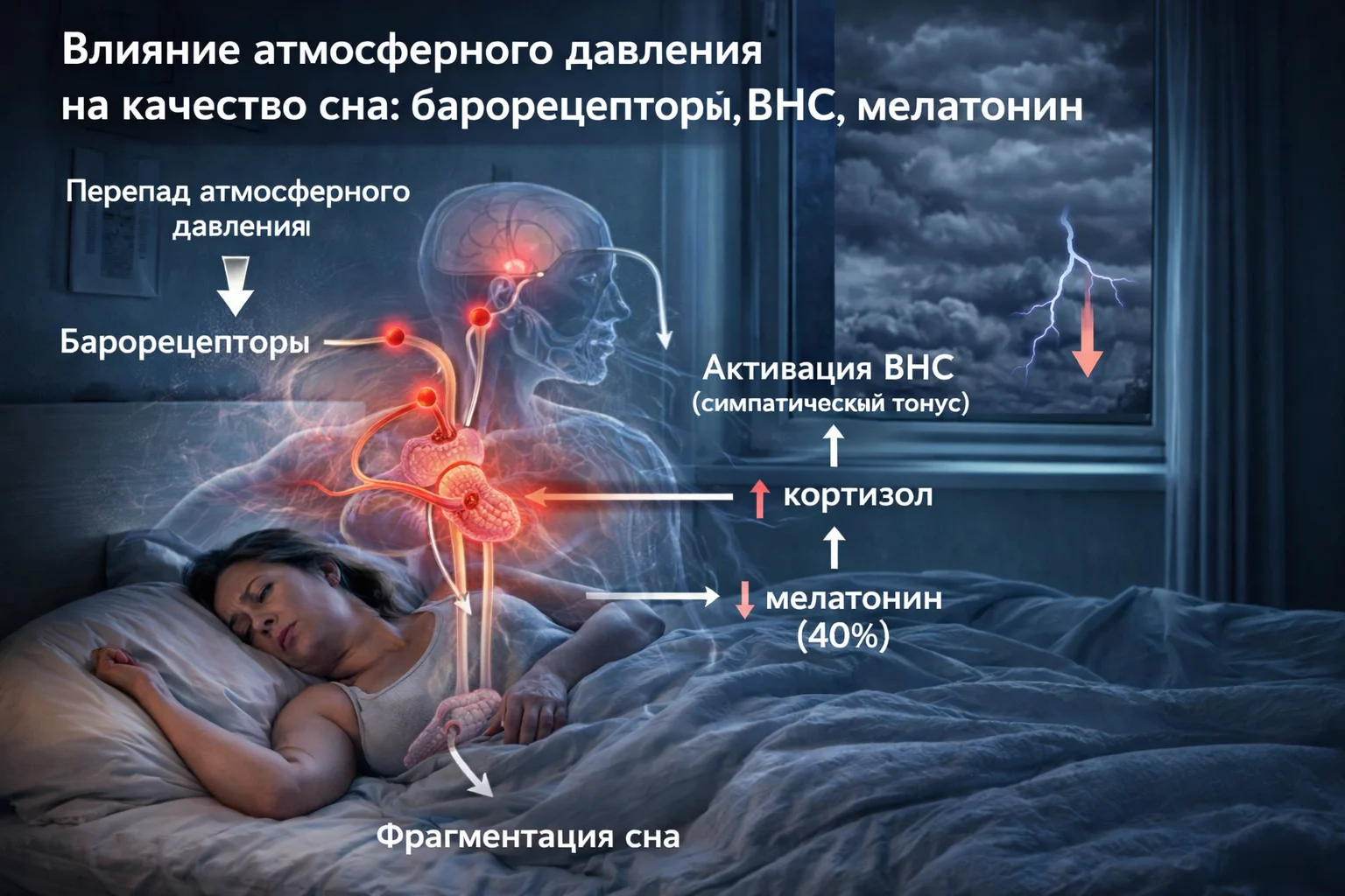 Влияние атмосферного давления на качество сна: барорецепторы, ВНС, мелатонин Атмосферное давление и нарушения сна — метеозависимость и ВНС