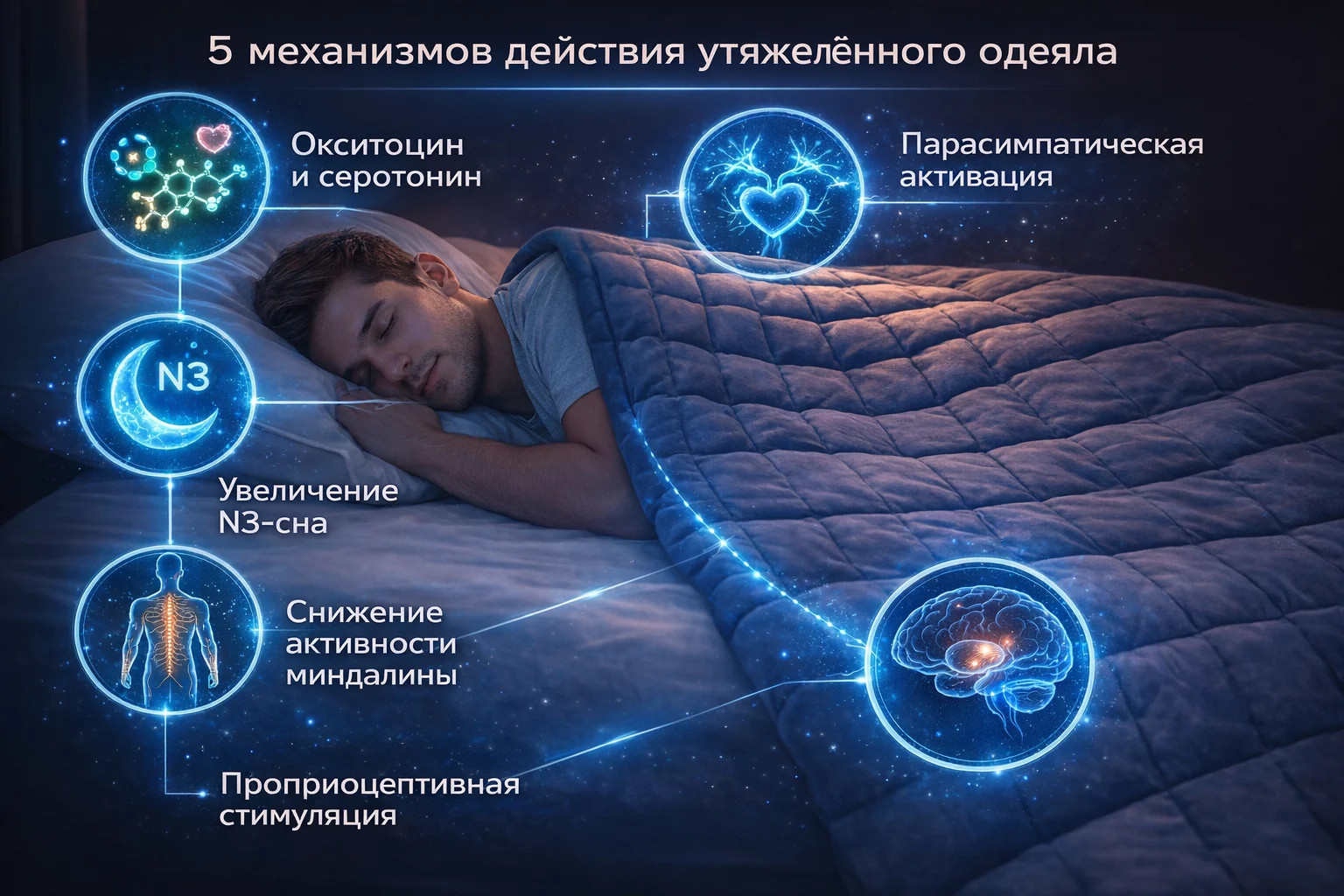 Нейрофизиология утяжелённого одеяла: мозг и сон Нейрофизиология сна под утяжелённым одеялом — активация парасимпатической нервной системы и снижение кортизола