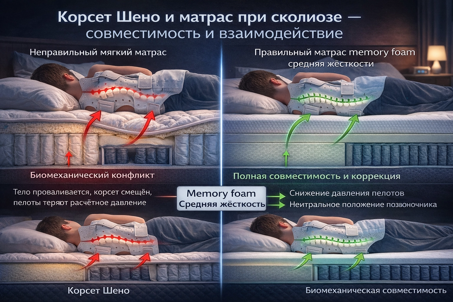 Memory foam и корсет Шено: как матрас влияет на эффективность корсетотерапии при сколиозе Корсет Шено и матрас при сколиозе — совместимость и взаимодействие